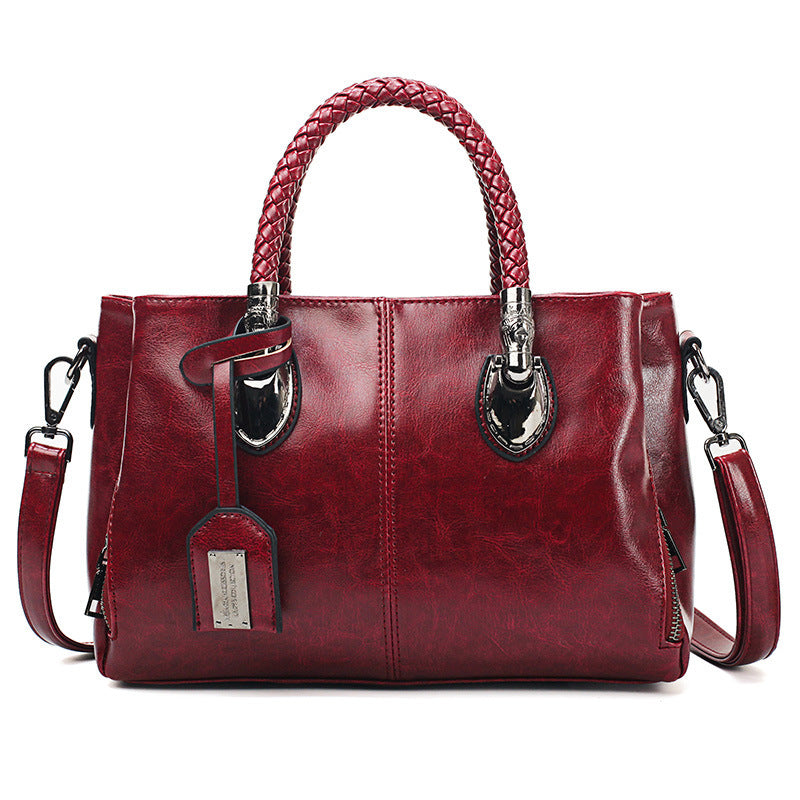 Vintage oil wax leather luxury handbag by Shamew, stylish ladies' luxury handbag with detailed leather craftsmanship.