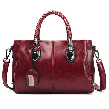 Vintage oil wax leather luxury handbag by Shamew, stylish ladies' luxury handbag with detailed leather craftsmanship.