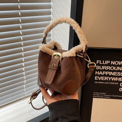 Shamew women's crossbody casual plush bag with retro style, versatile luxury handbag for everyday use, soft plush material.