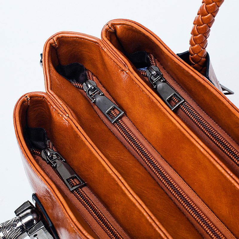 Vintage oil wax leather luxury handbag for women by Shamew, featuring a stylish design and high-quality craftsmanship.