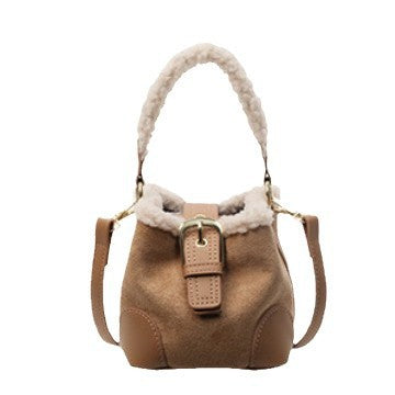 Shamew crossbody casual retro plush lady's handbag with versatile design and luxury style, featuring soft plush material and compact shape.