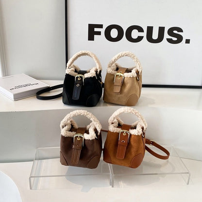Shamew crossbody casual retro plush bag for ladies, versatile luxury handbag with a soft, plush exterior and stylish design.